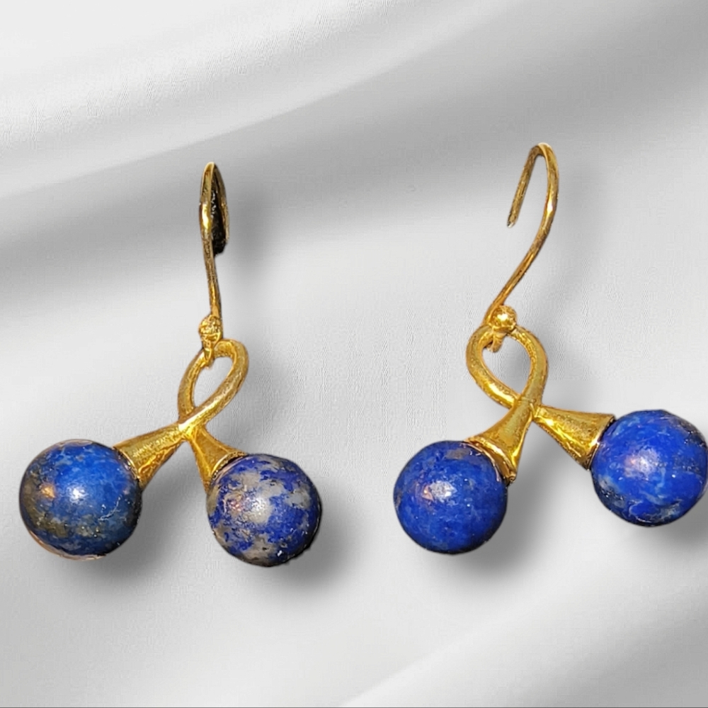Lapis Lazuli & Gold Finished Sterling Silver Dangle Earrings Brand New
